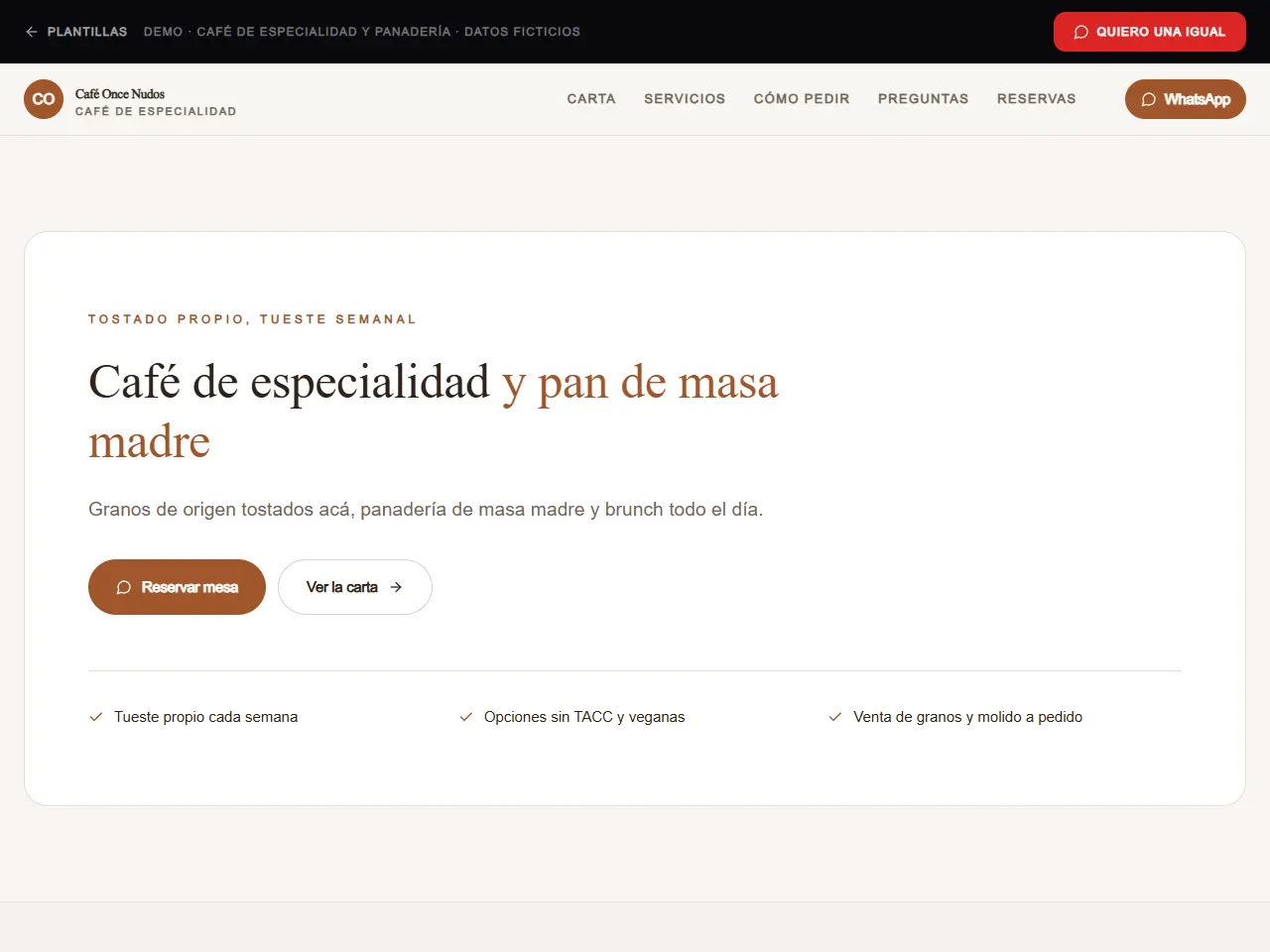 Demo de página web para café y panadería