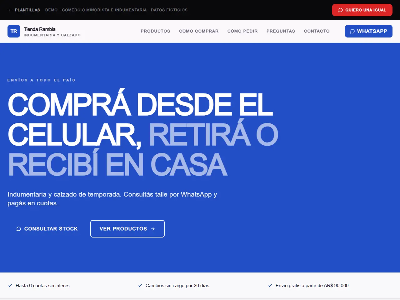 Demo de página web para comercio e indumentaria