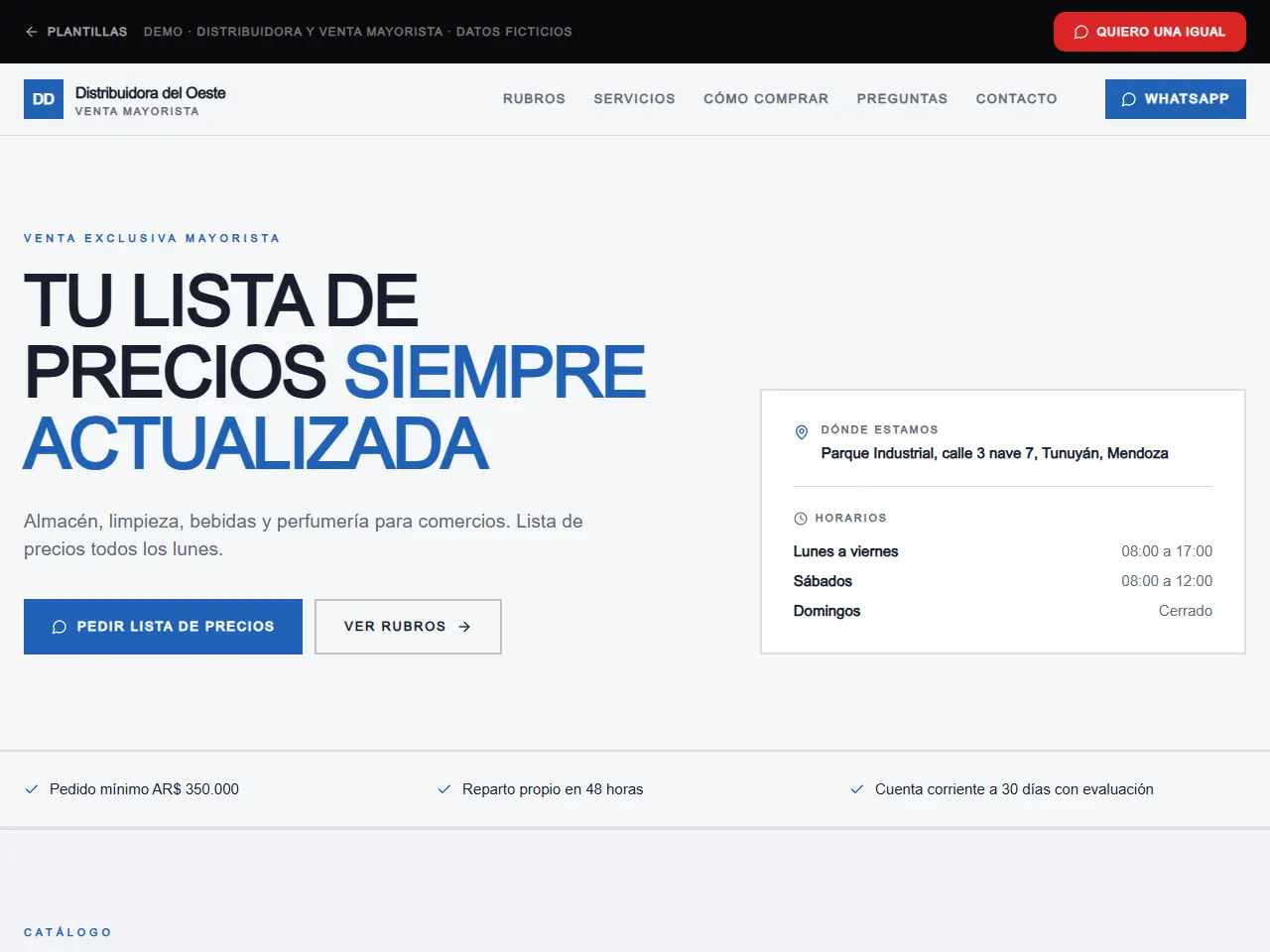 Demo de página web para distribuidora mayorista