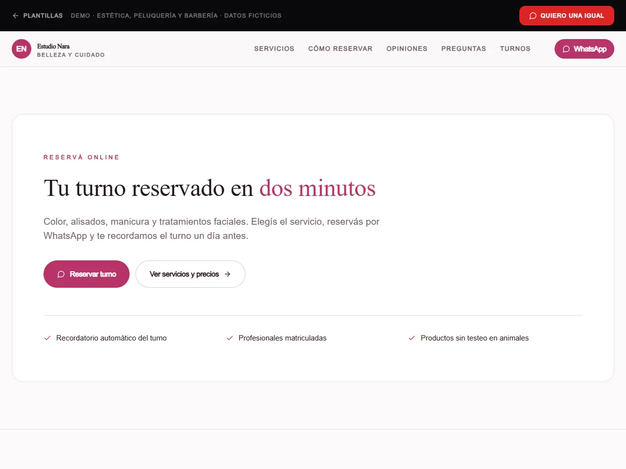 Demo de página web para estética y peluquería