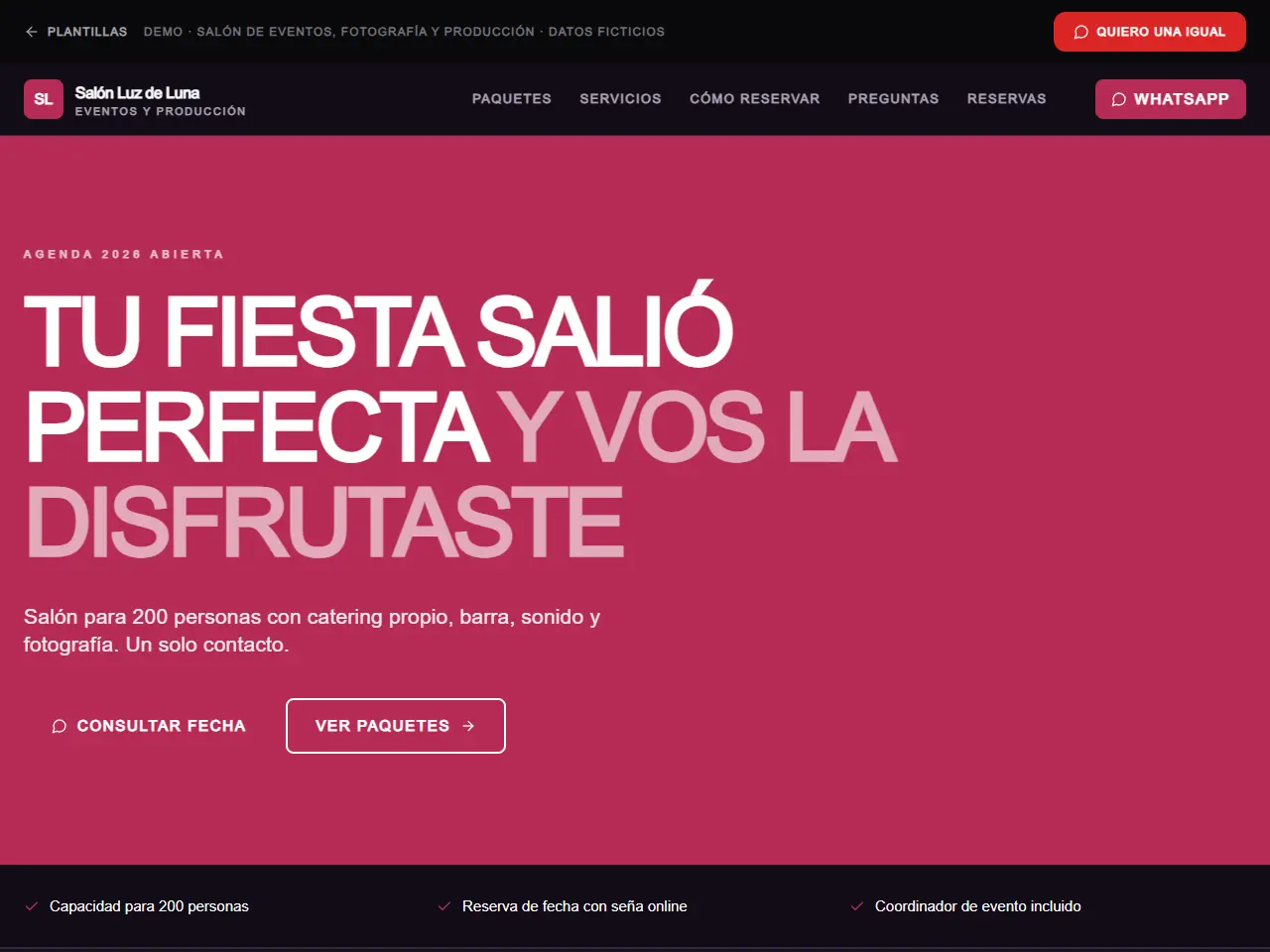 Demo de página web para eventos y fotografía