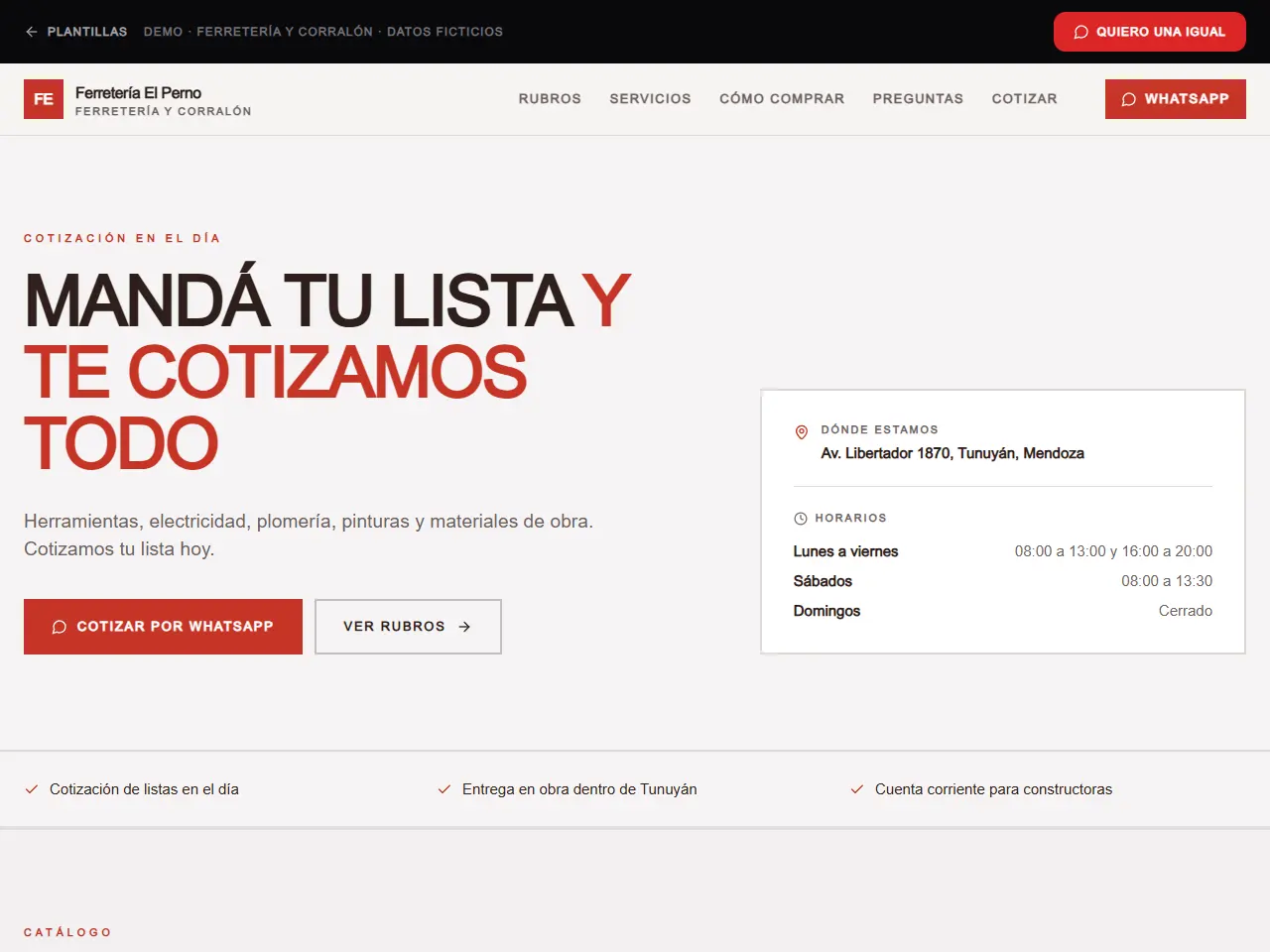 Demo de página web para ferretería y corralón