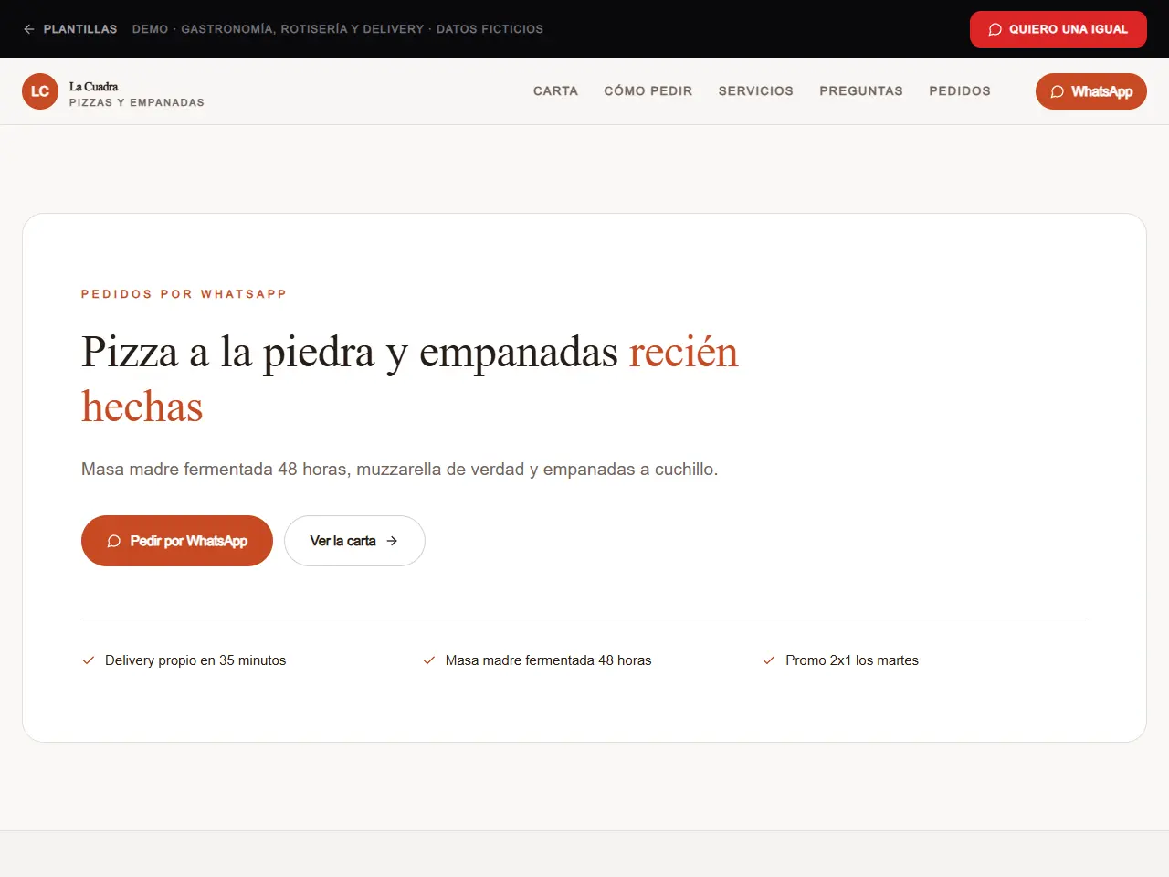 Demo de página web para gastronomía