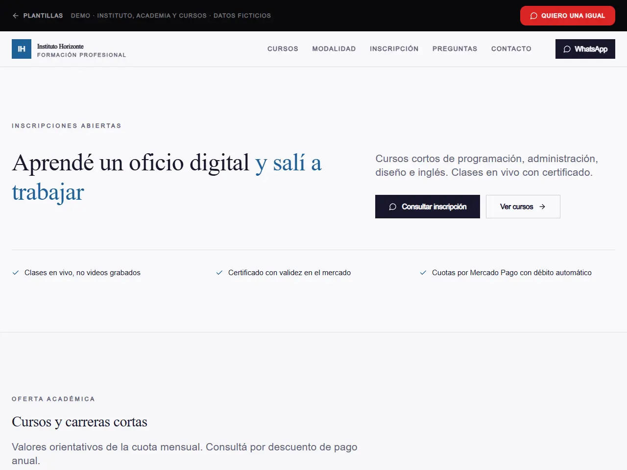 Demo de página web para instituto y cursos