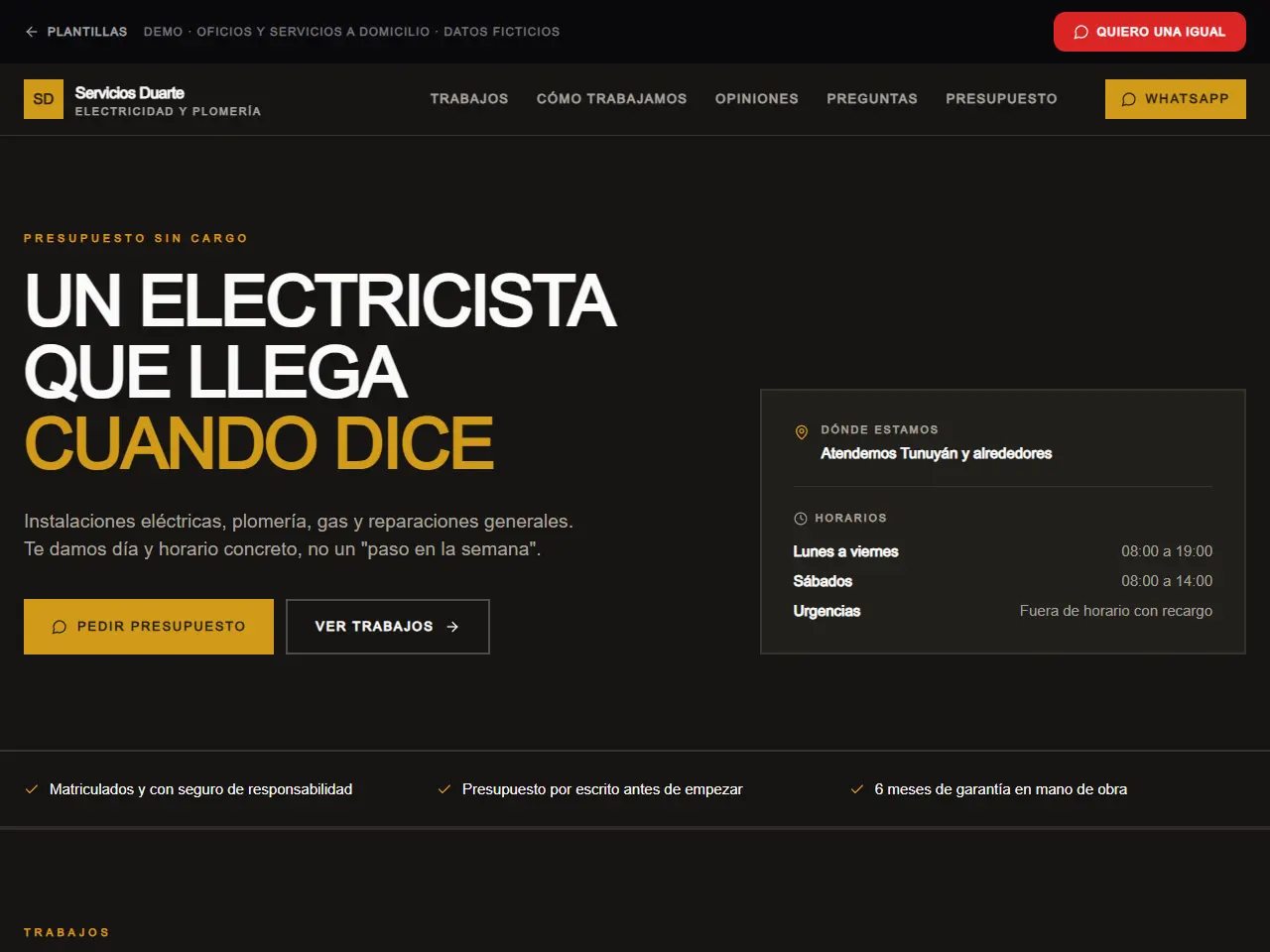 Demo de página web para oficios a domicilio