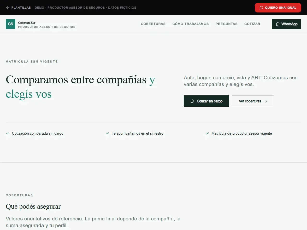 Demo de página web para seguros