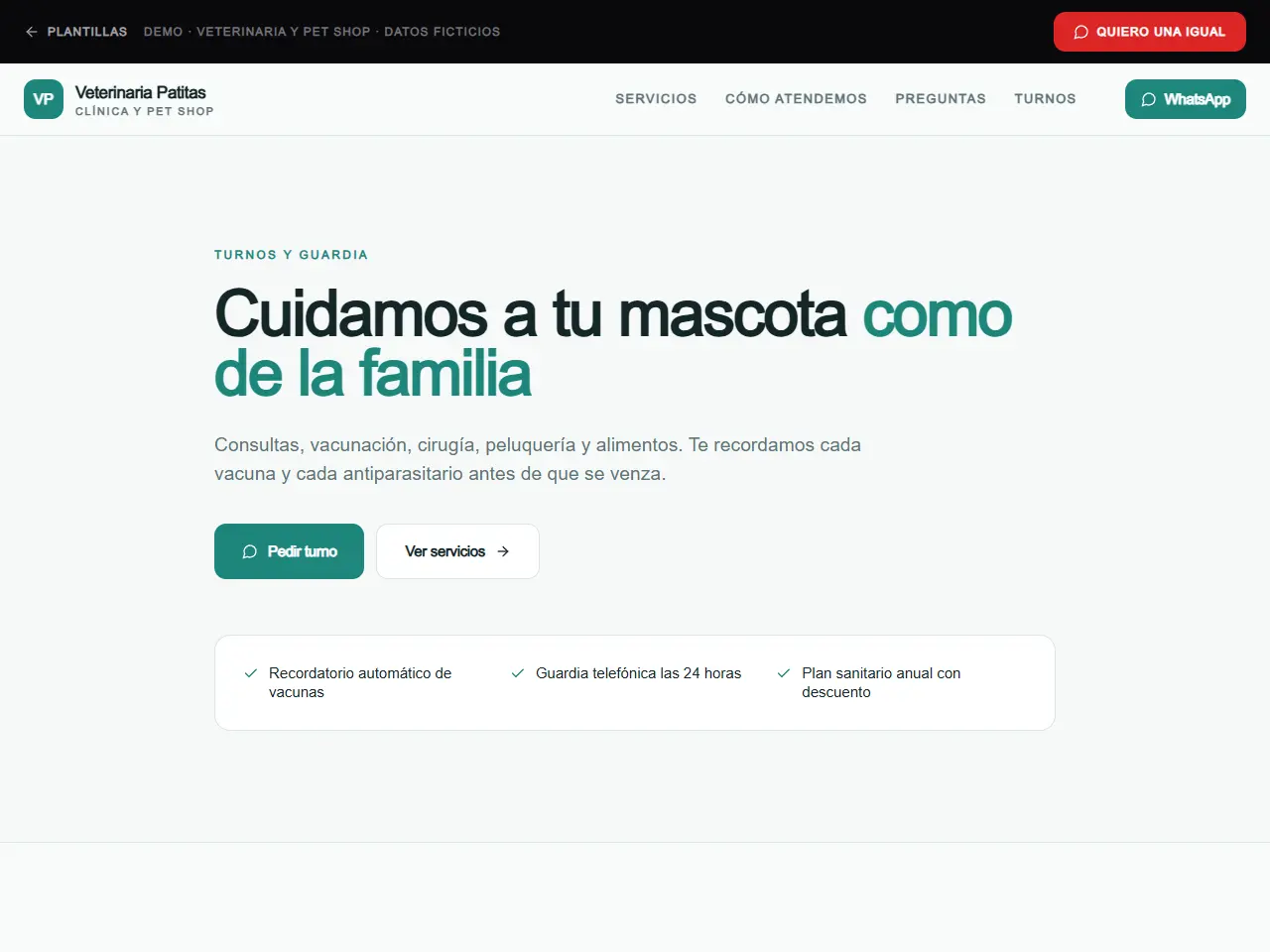 Demo de página web para veterinaria y pet shop