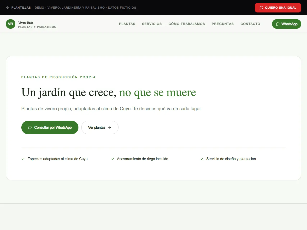 Demo de página web para vivero y jardinería